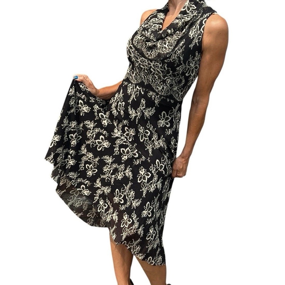 Vintage Fuzzi Jean Paul Gaultier Dress Black Floral Mesh Cowl‎ Neck Sleeveless S